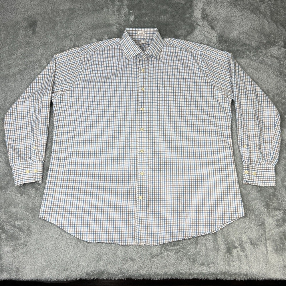 Peter Millar Shirt Mens Extra Large Blue Plaid Crown Finish Preppy Classic
